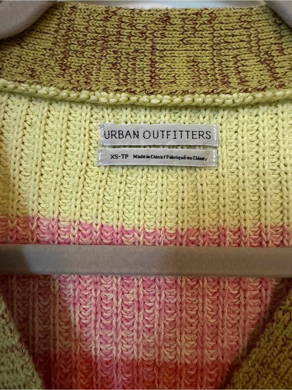 Urban Outfitters Striped Cropped Cardigan in Pink, Red, Yellow and Olive - Picture 3 of 4